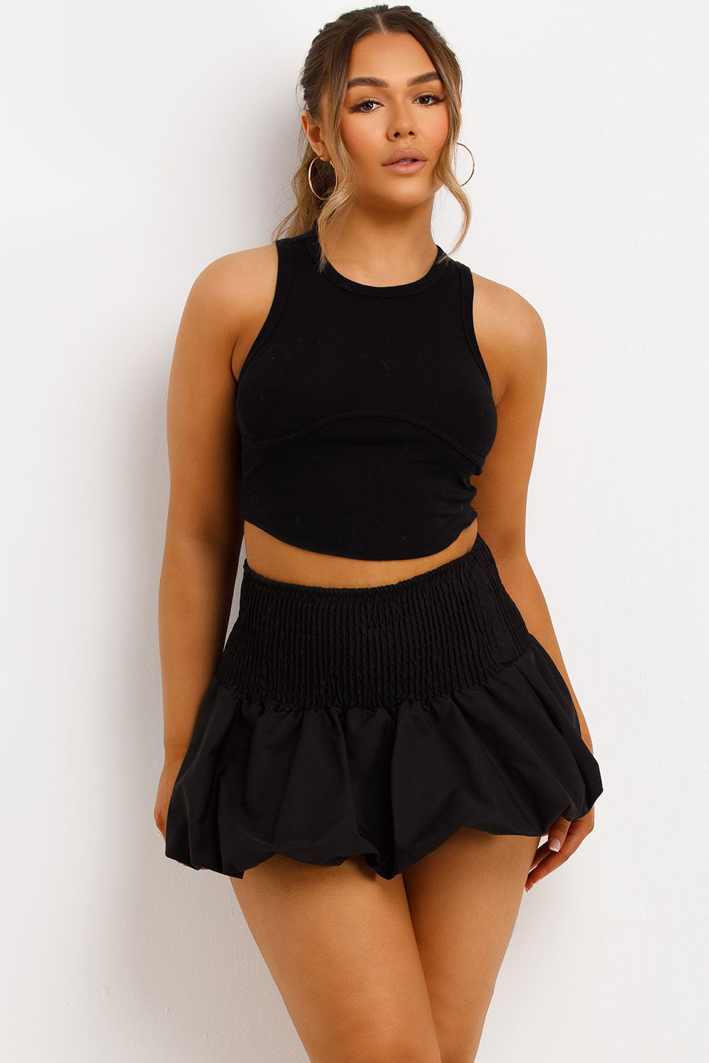puffball mini skirt shirred elasticated waist