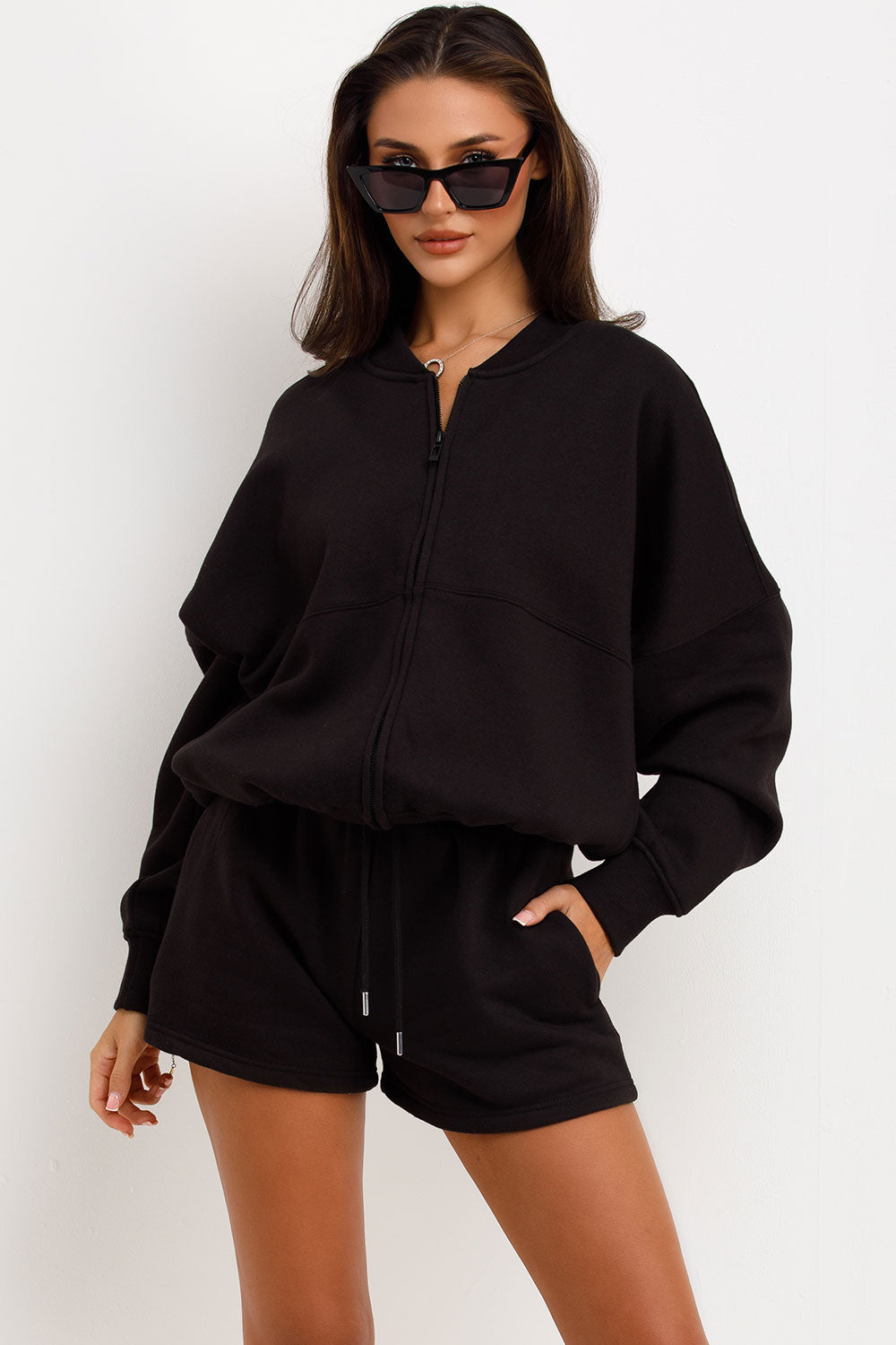 womens shorts and bomber jacket loungewear set summer tracksuit airport outfit