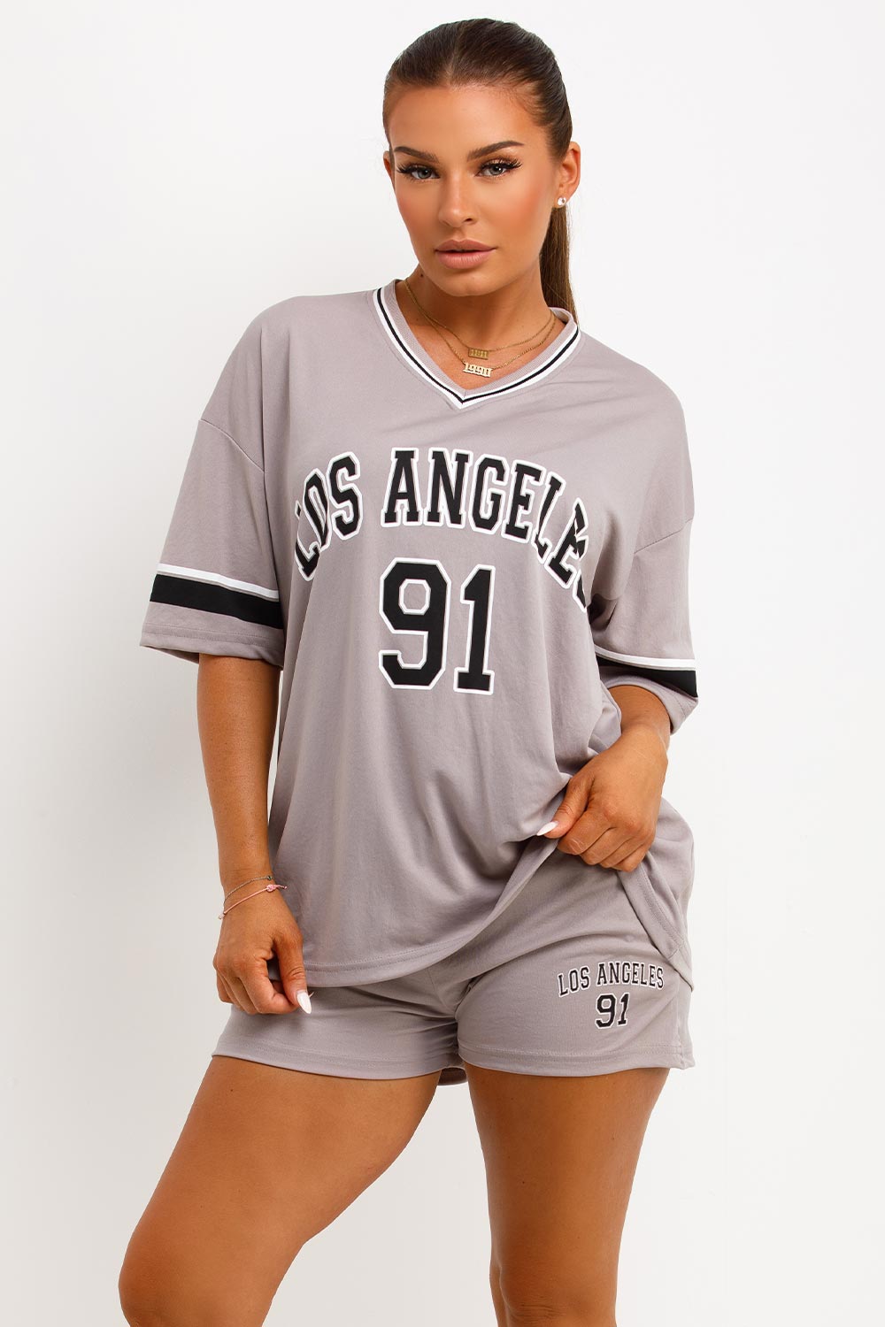 womens oversized foot ball jersey t shirt and matching shorts two piece co ord set styledup