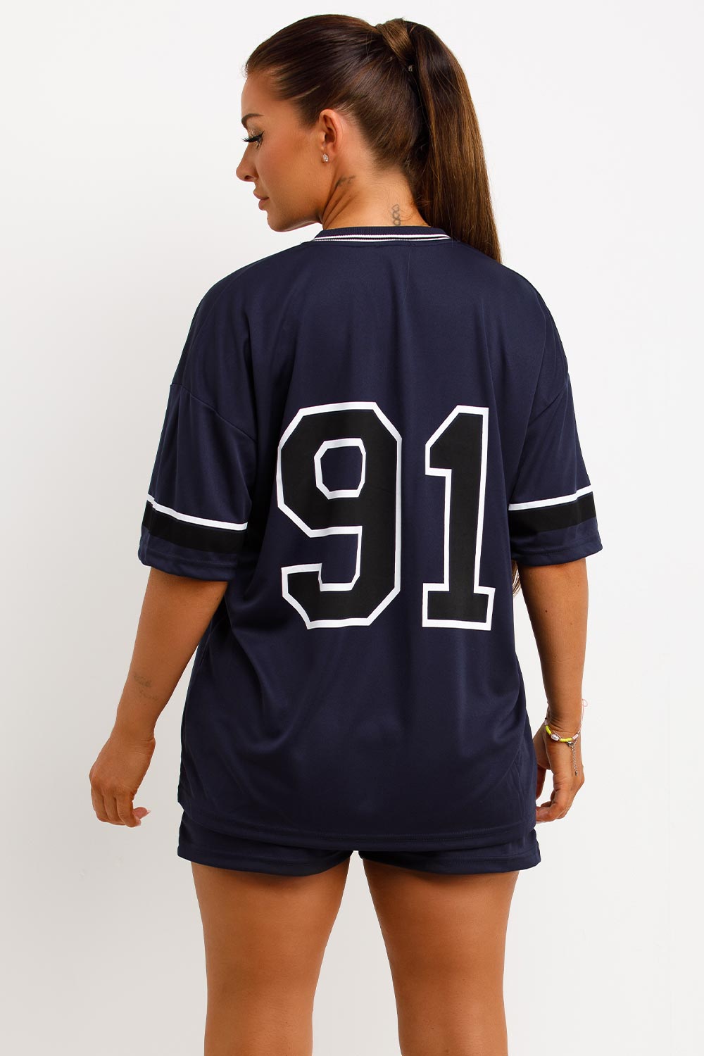womens shorts and football jersey t shirt co ord set short tracksuit