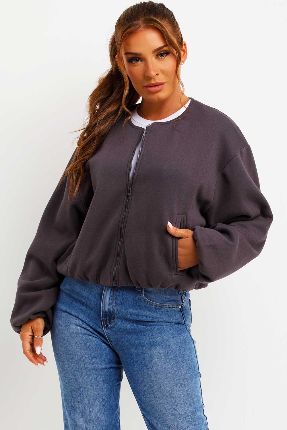 zara womens soft bomber jacket charcoal