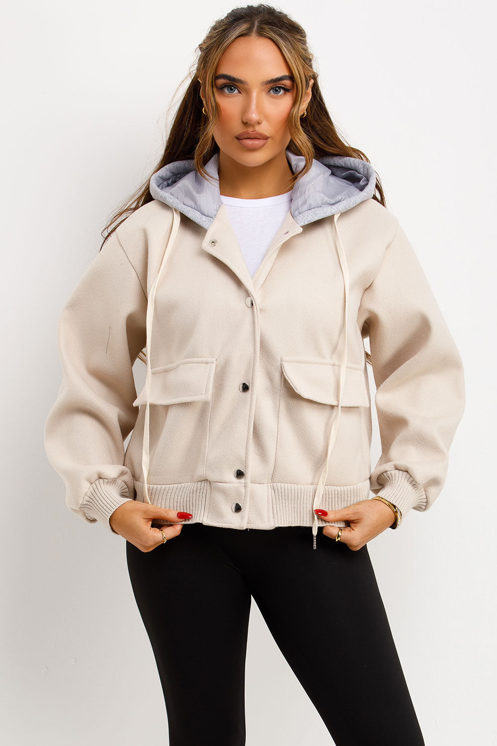 bomber jacket with hood button fastening styledup