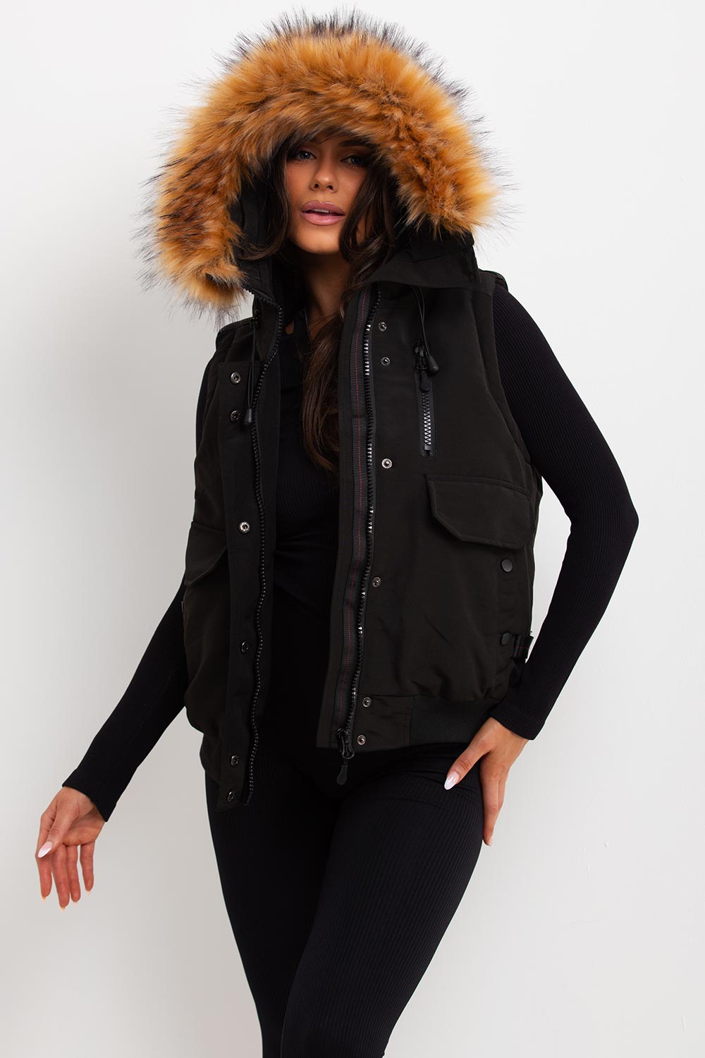 womens zavetti canada gabellia gilet with fur hood uk sale