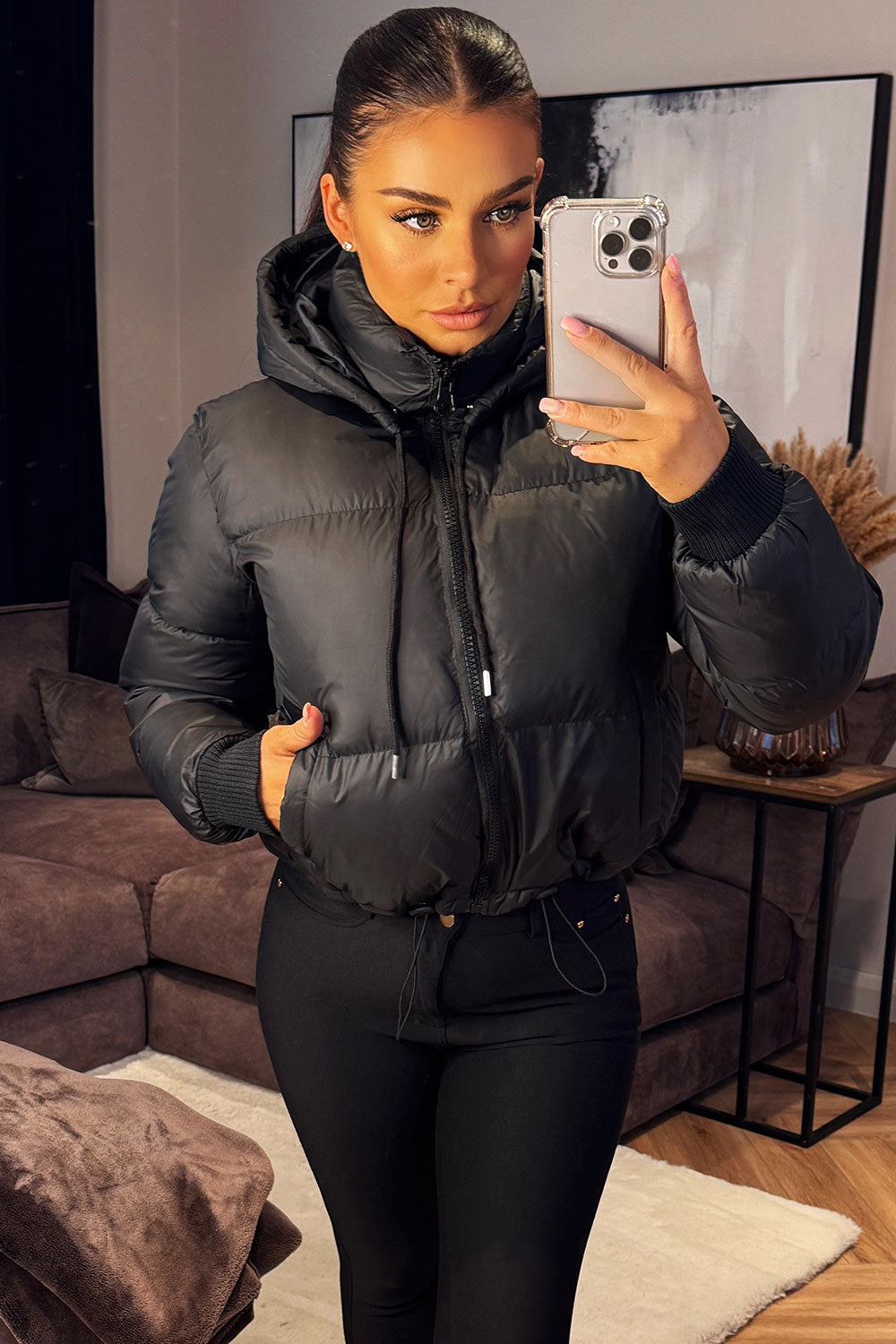 puffer padded crop jacket with hood styledup