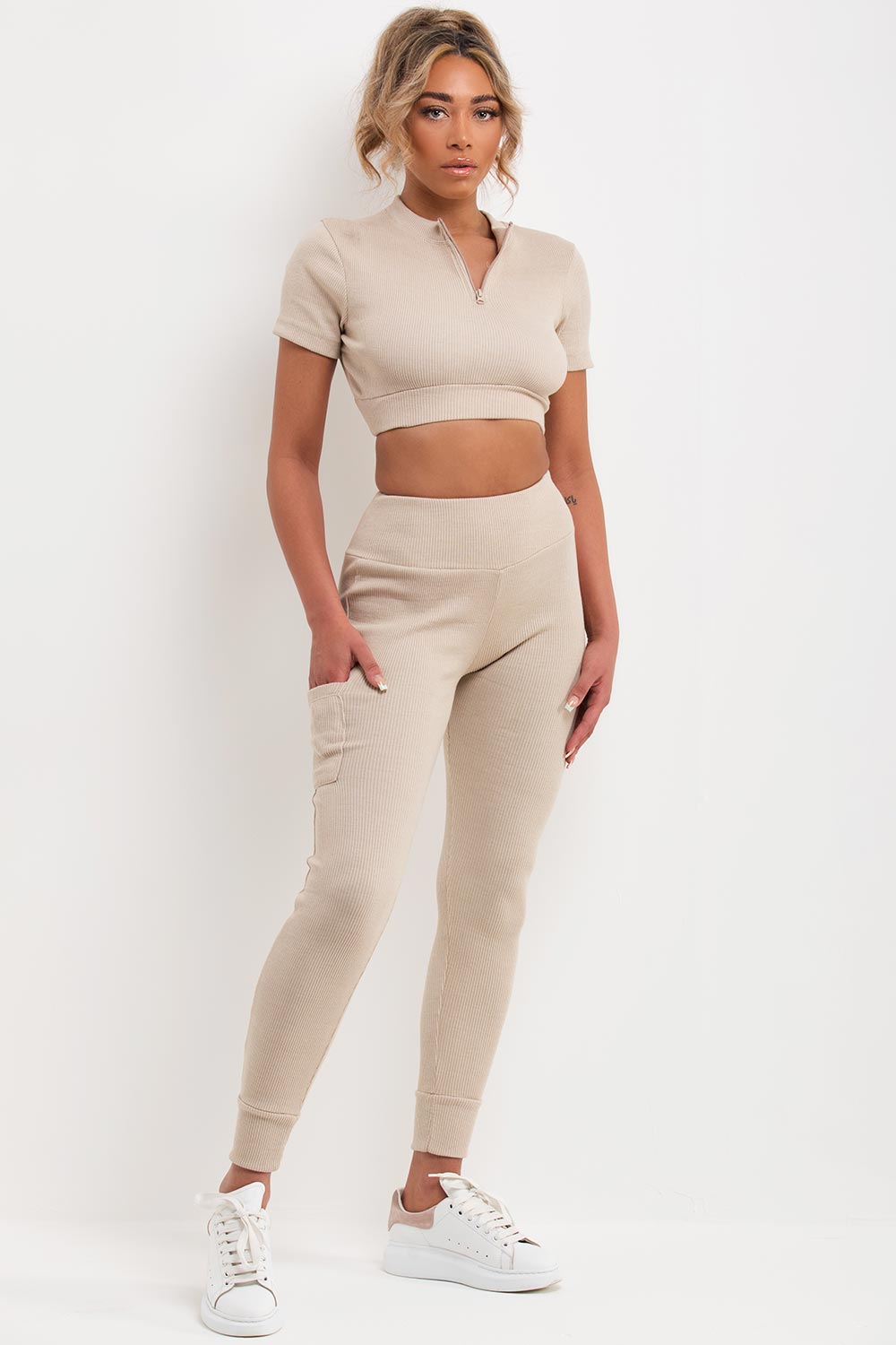 ribbed tracksuit gym set womens uk