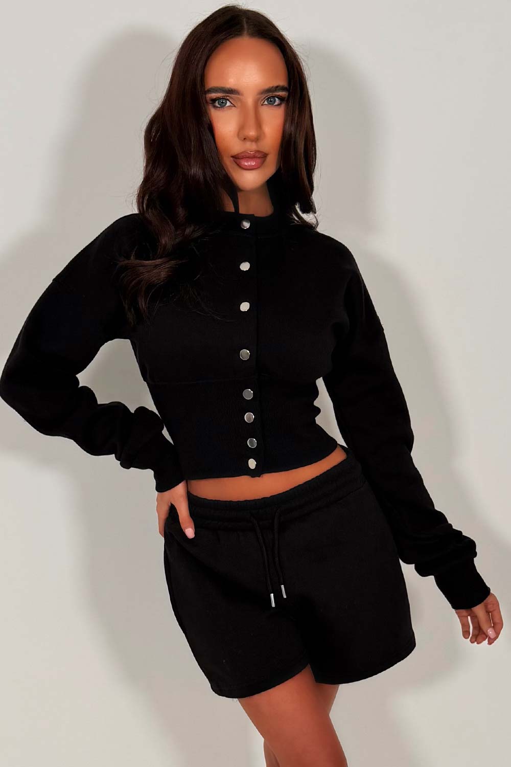 crop corset sweatshirt and shorts two piece co rod set styledup