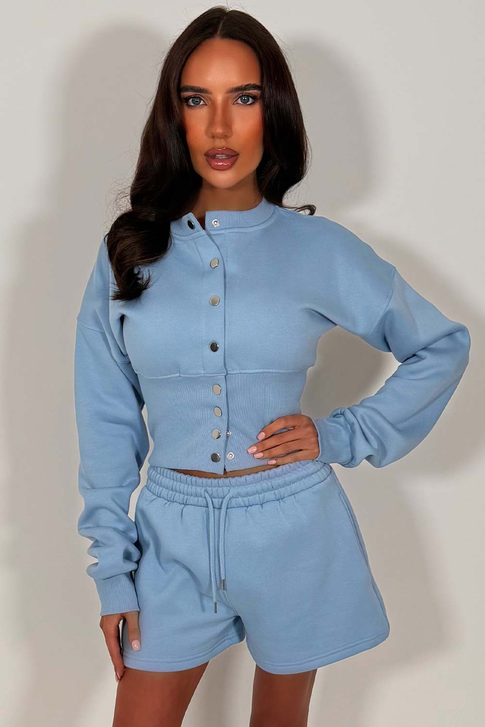 crop corset sweatshirt and shorts two piece co rod set styledup