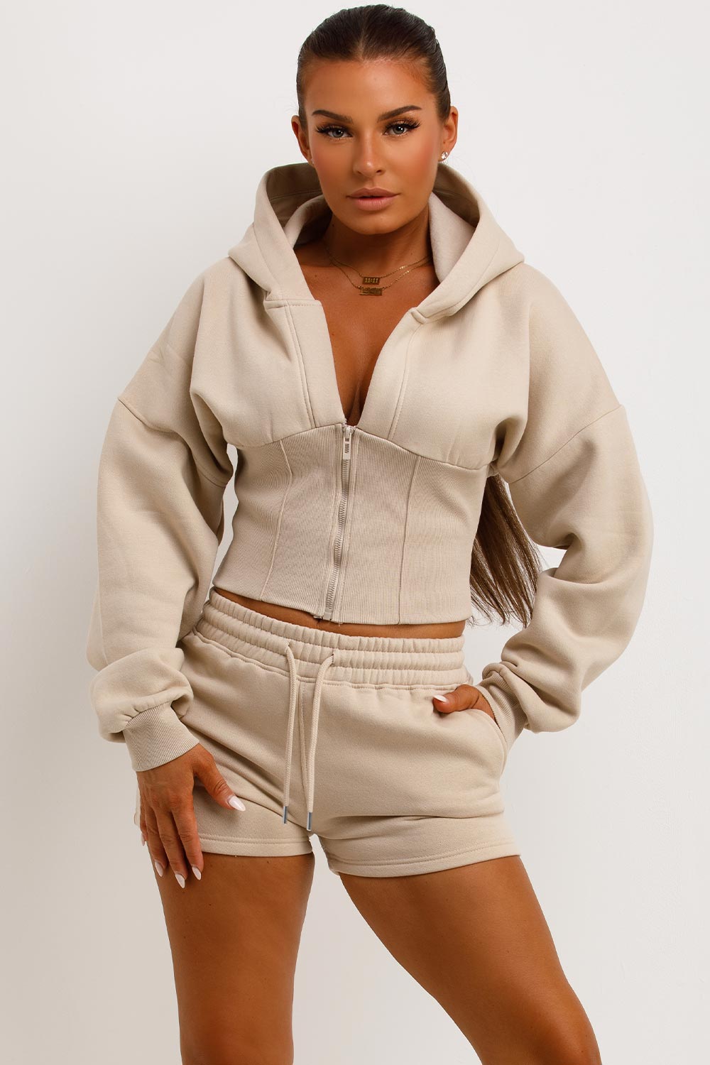 corset hoodie and shorts tracksuit co ord set styledup