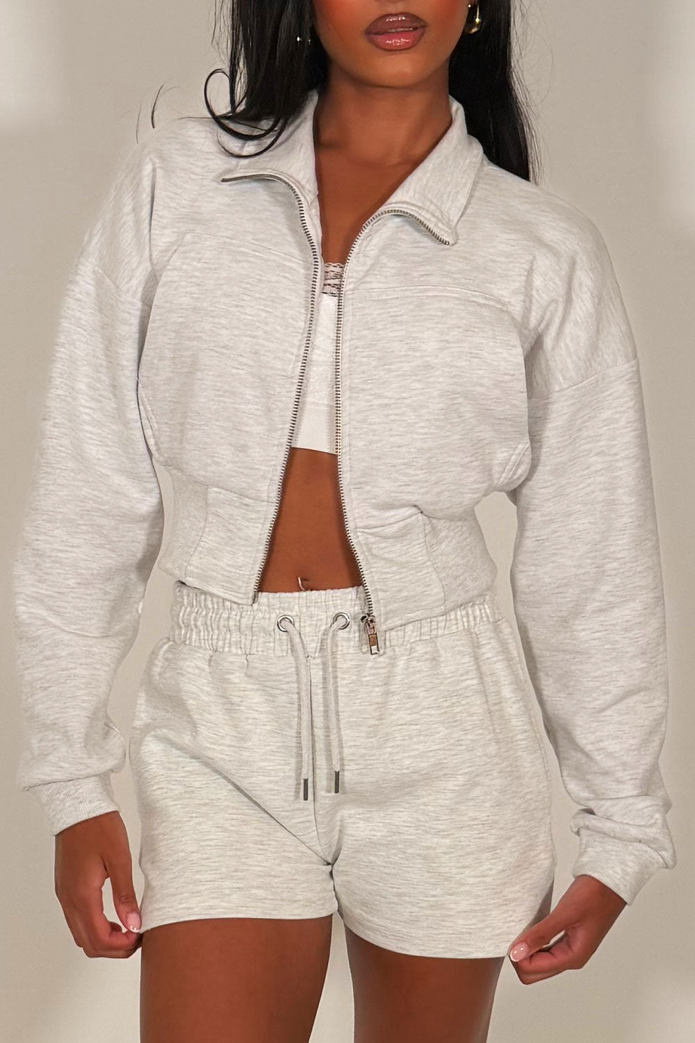 zara womens zip up plush jacket and shorts tracksuit summer holiday outfit styledup uk