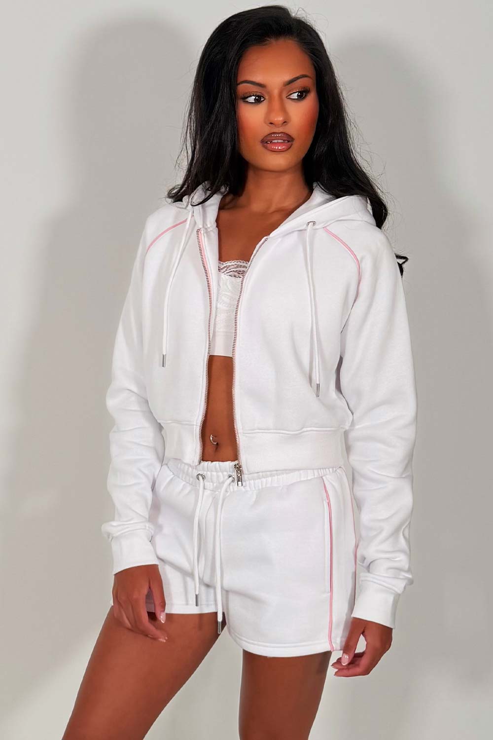 womens shorts and crop hoodie co ord summer lounge set styledup uk