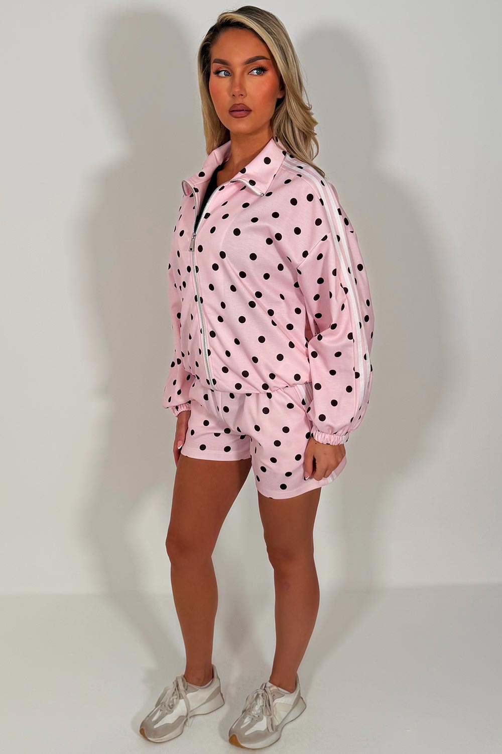 womens adidas polka dot top and shorts tracksuit summer holiday outfit perfect as airport outfit