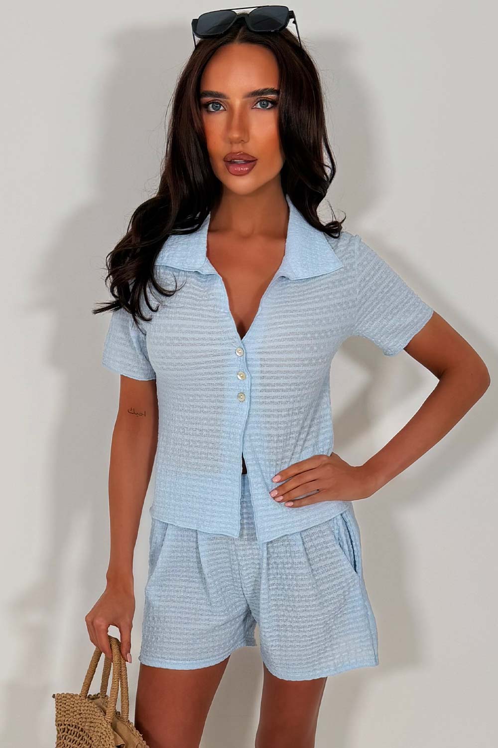 womens summer holiday shorts and top two piece co ord set travel outfit zara uk