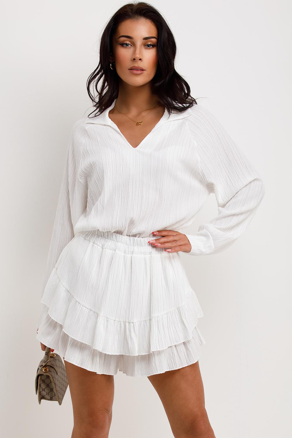 womens shorts and top two piece set white summer holiday outfit