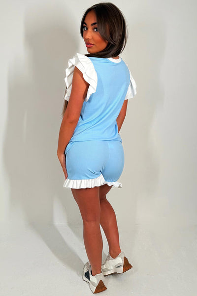 Karina Textured Ruffle Split Top and Drawstring Shorts Set main image 1