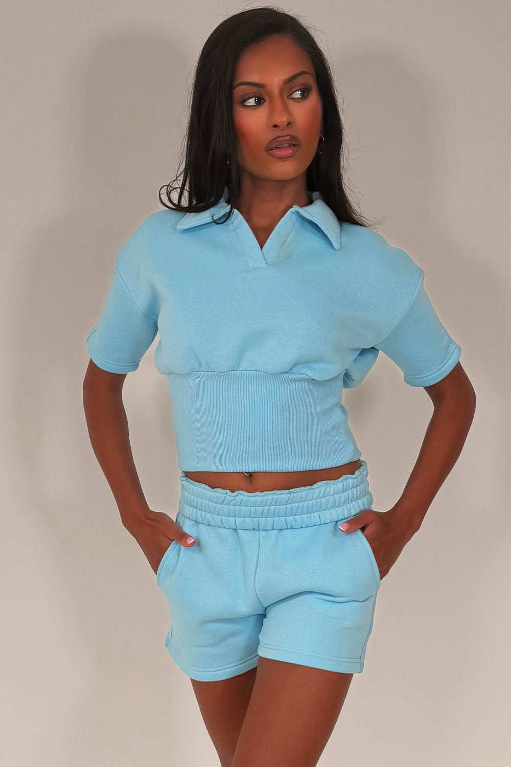womens short sleeve polo top and shorts tracksuit summer holiday airport outfit styledup uk