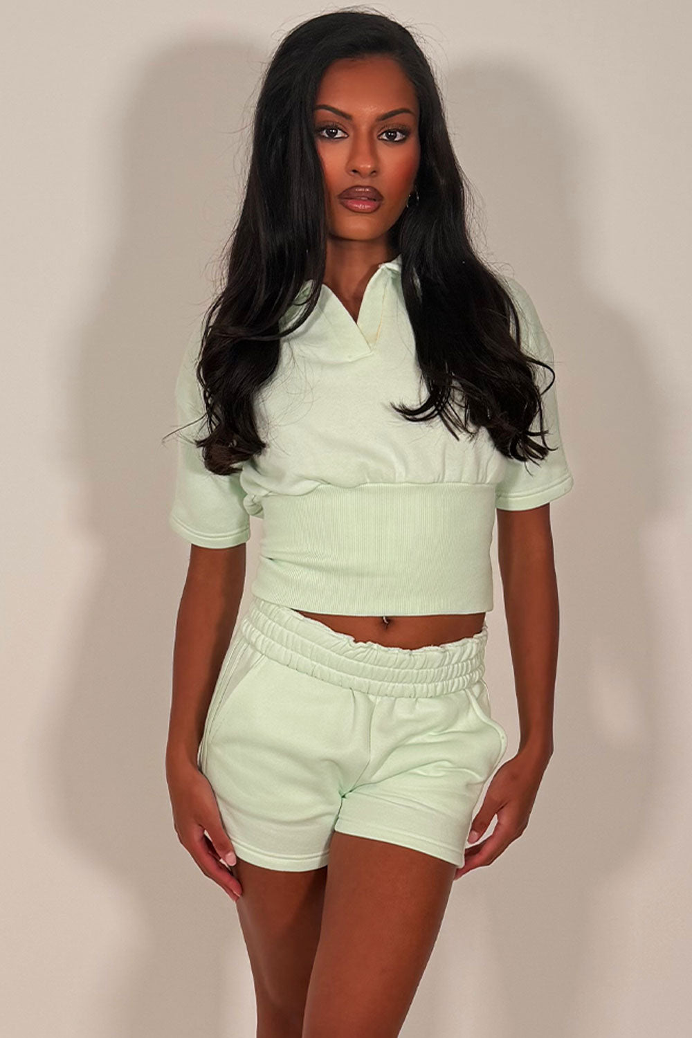 womens short sleeve polo top and shorts summer tracksuit styledup