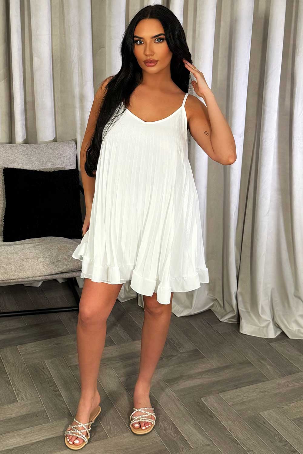 womens oversized pleated summer vest top and ruffle frilly shorts two piece set holiday clothes