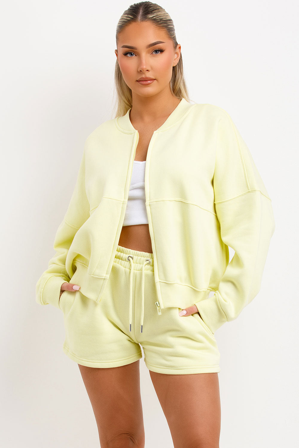 womens zara short tracksuit set airport outfit