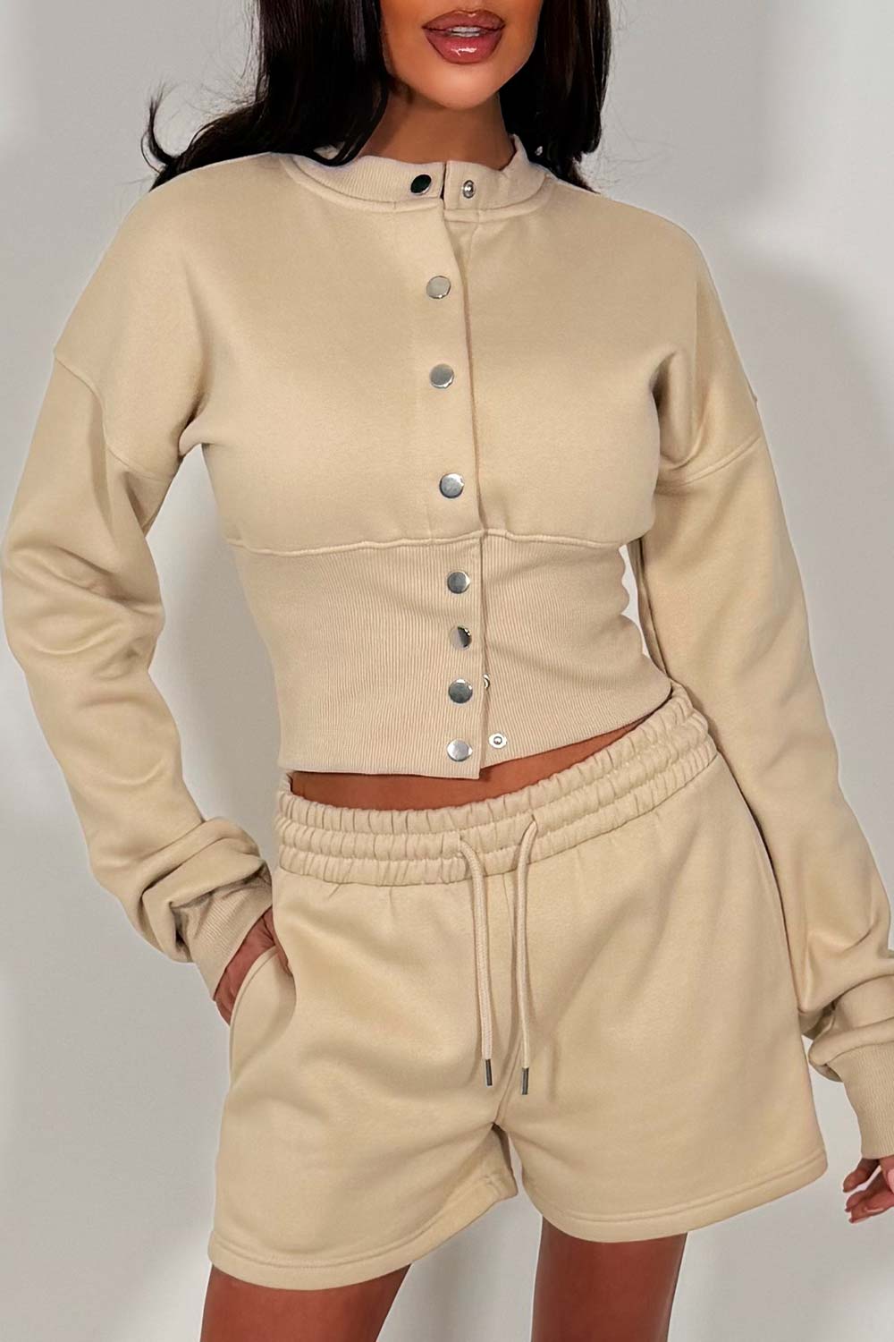corset sweatshirt and shorts tracksuit co ord set styledup whitefox uk