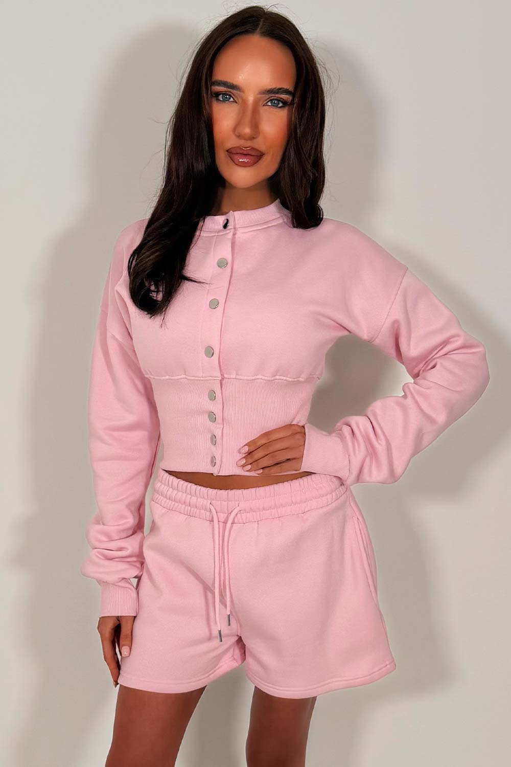 corset sweatshirt and shorts tracksuit co ord set styledup whitefox uk