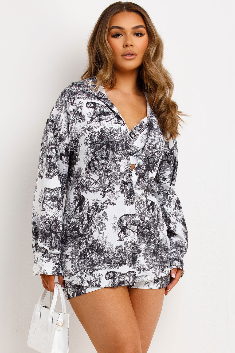 Toile de Jouy Sauvage bikini shorts and shirt three piece co ord set