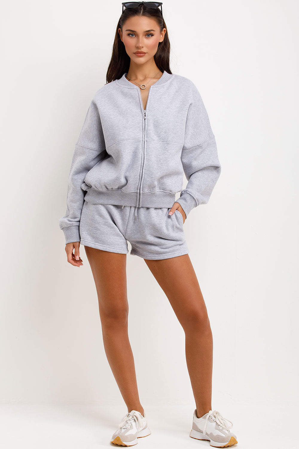 womens zara short tracksuit set airport outfit