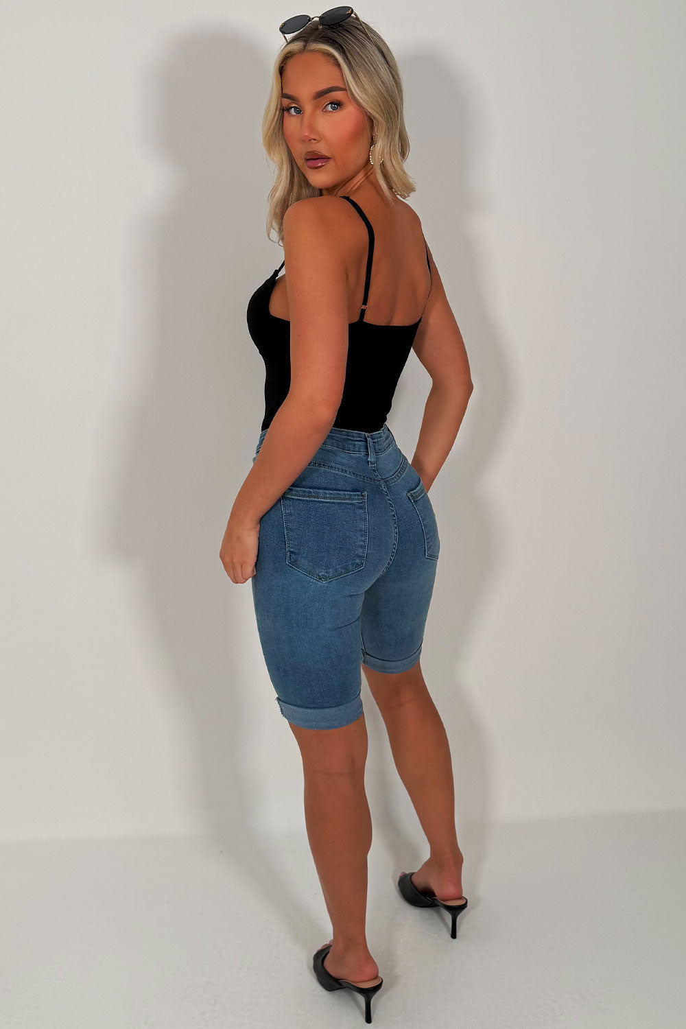 womens denim capri pants trendy outfit uk styledup