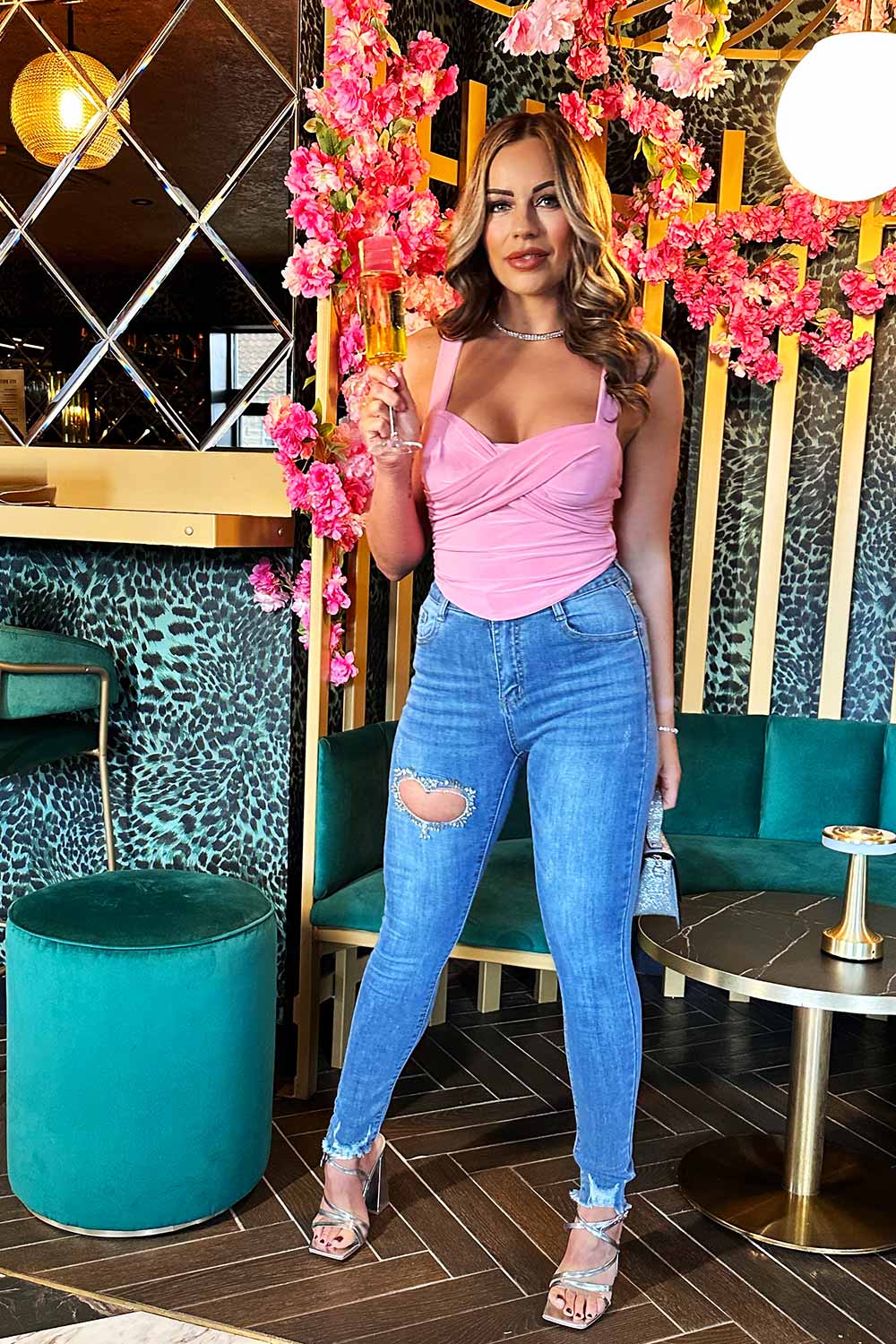 Skinny Jeans With Diamante Heart Detail