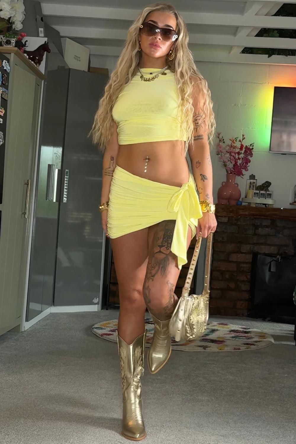 drape skirt and top co-ord yellow styledup fashion