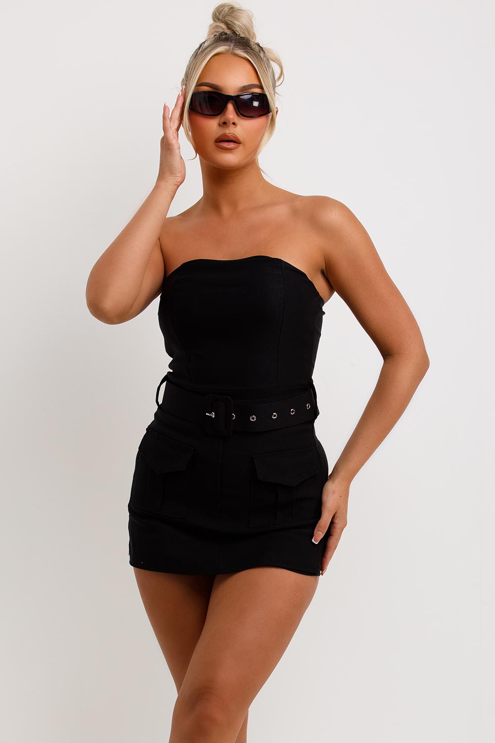 black skort dress with belt and pockets summer holiday festival outfit