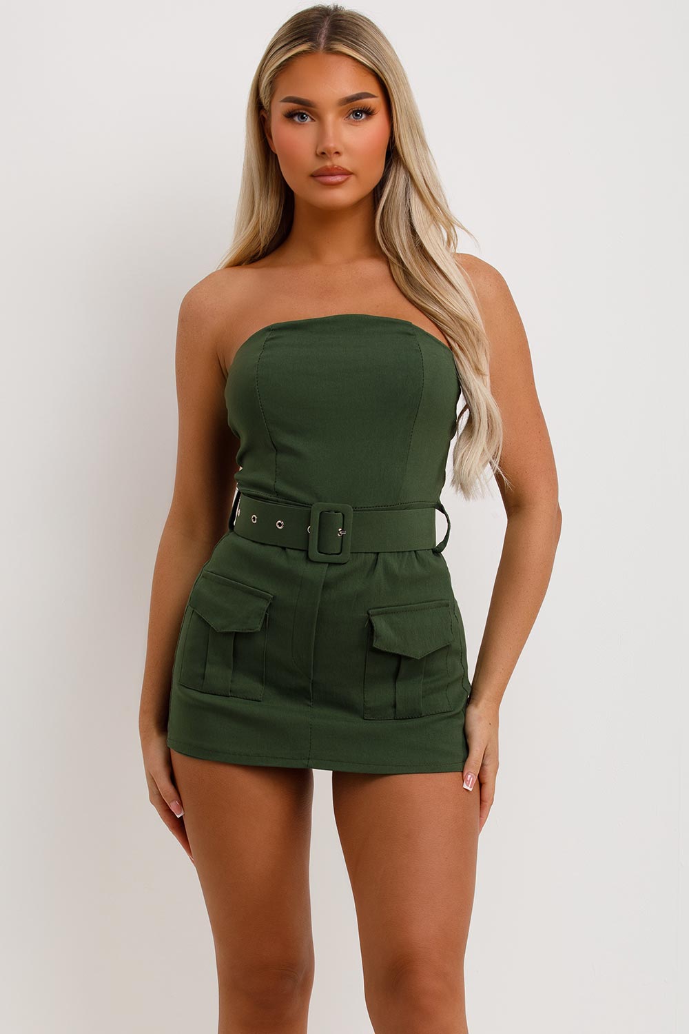 khaki skort dress with off shoulder neckline going out summer holiday festival rave outfit