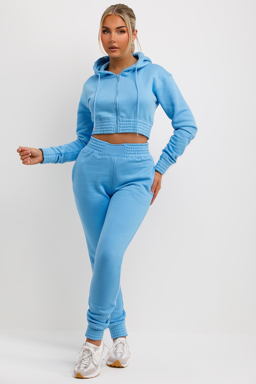 tracksuit set zip front crop hoodie and joggers set