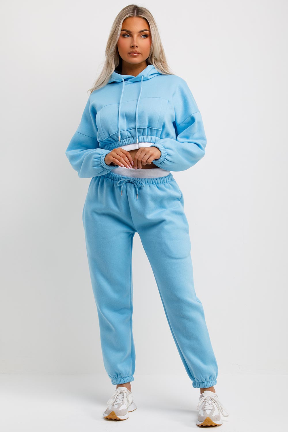 womens crop hoodie and joggers set tracksuit