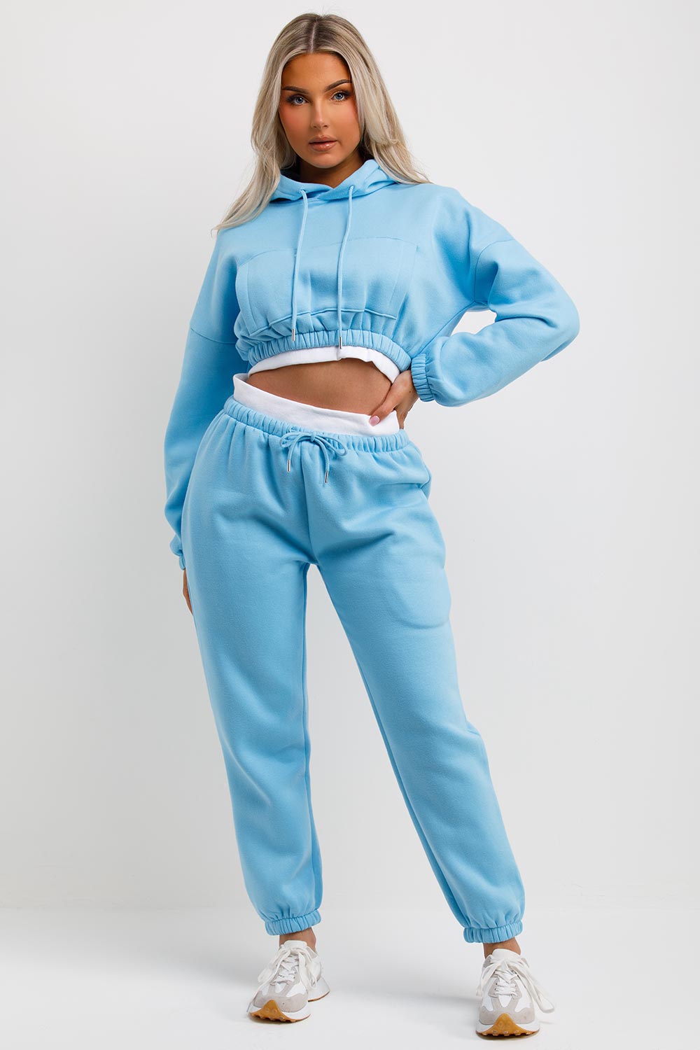 womens tracksuit crop hoodie and joggers co ord