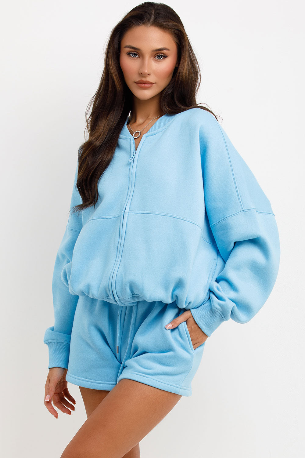 short tracksuit womens zara bomber jacket and shorts set airport outfit