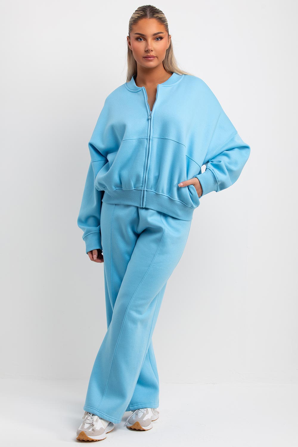 zara womens bomber sweatshirt and straight leg joggers lounge set tracksuit