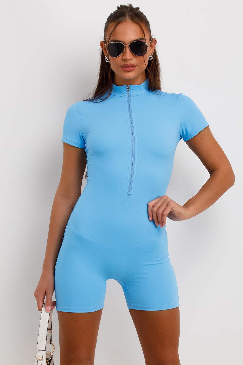 playsuit with short sleeves and zip front