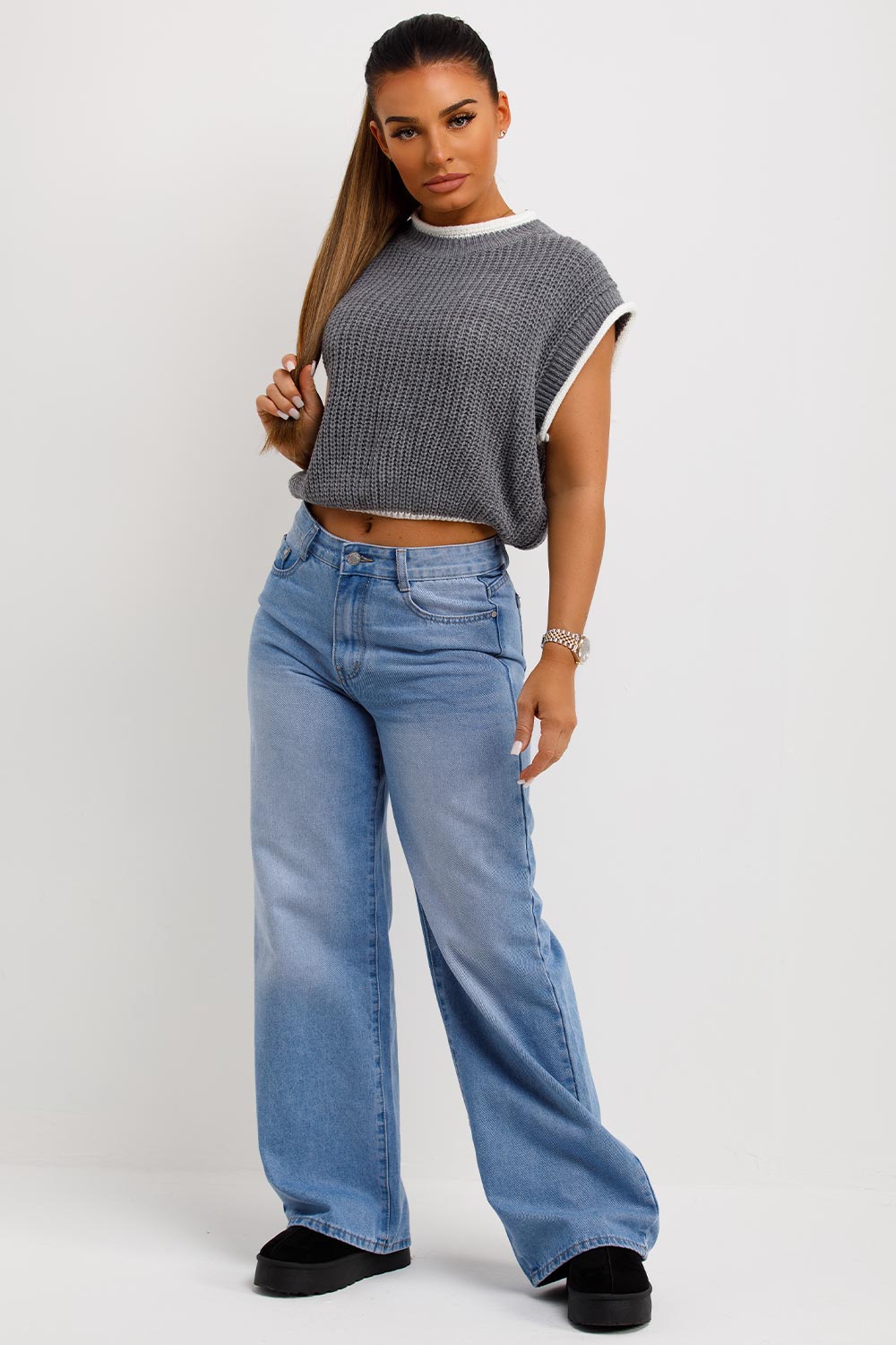 crop knitted sleeveless jumper