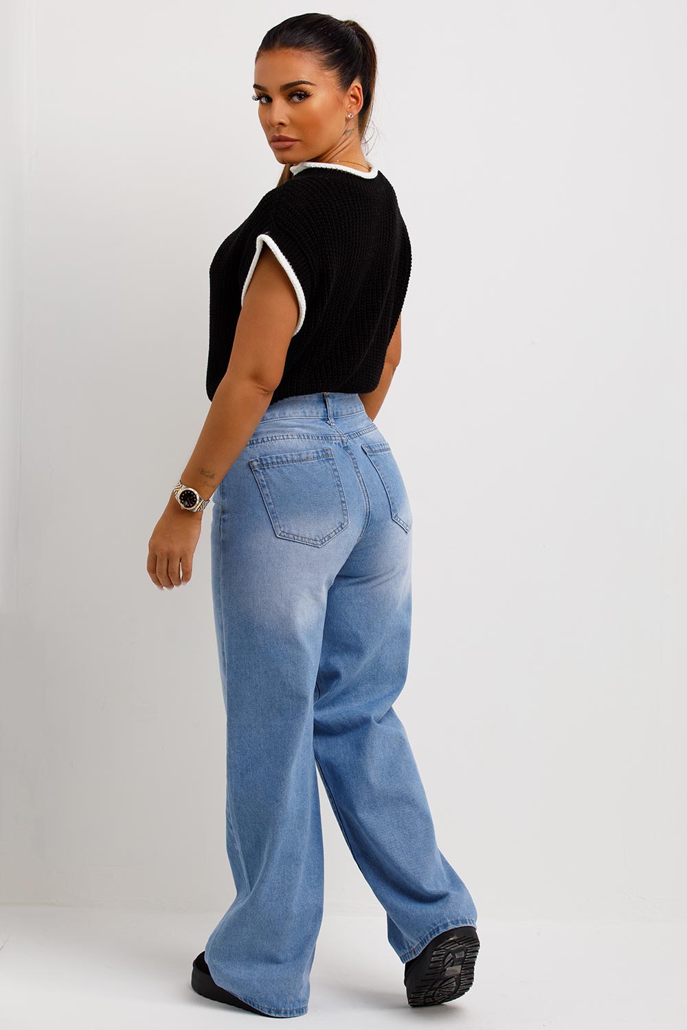 knitted sleeveless crop jumper with contrast edges