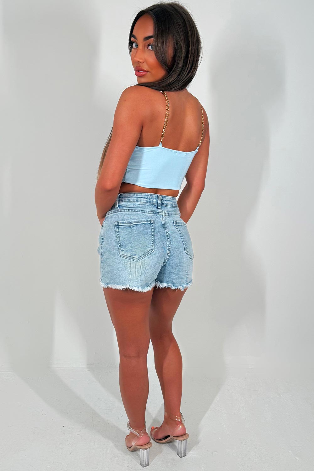 twisted front crop top with gold chain straps festival outfit