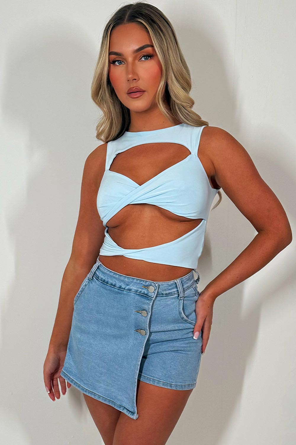 sleeveless cut out twist front festival top