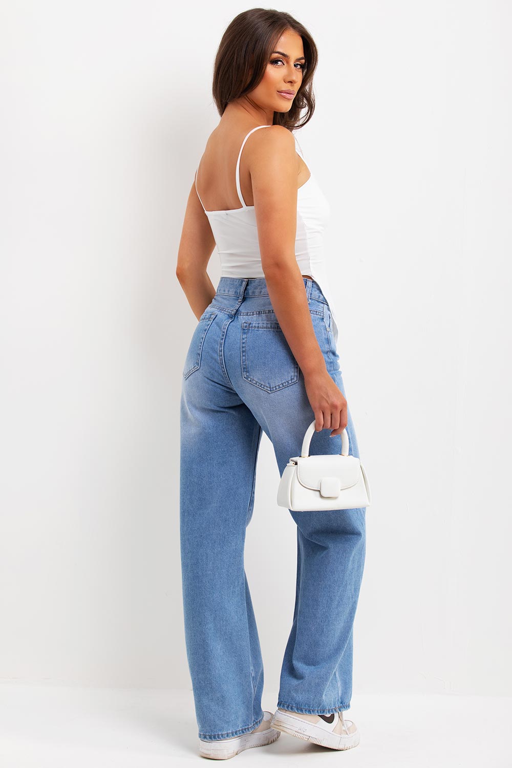 ring detail split front crop top white