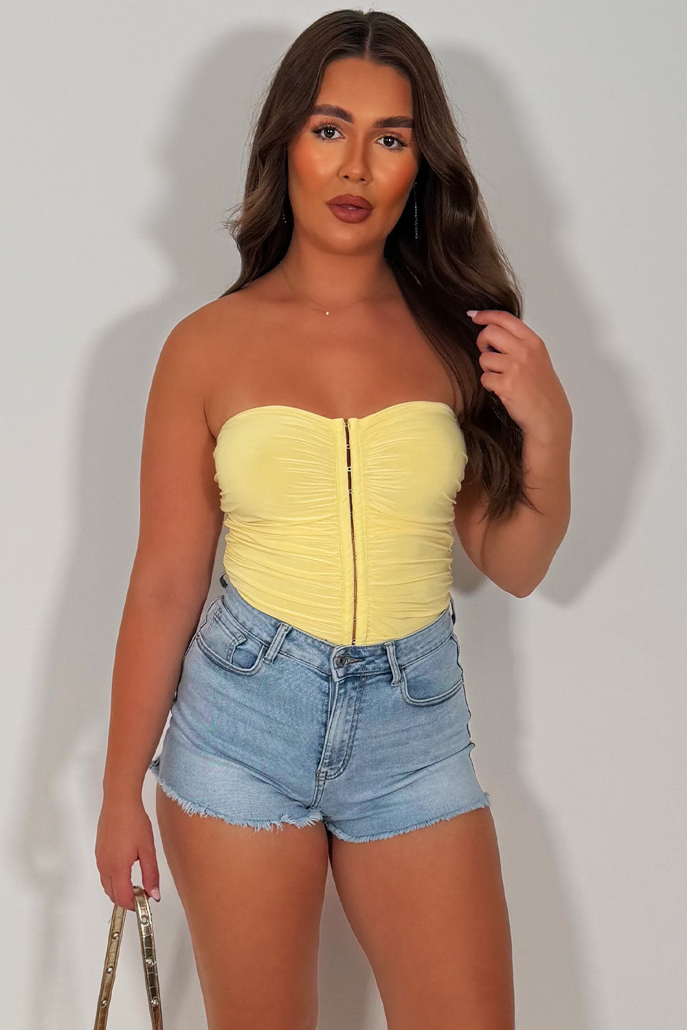 hook and eye corset top yellow