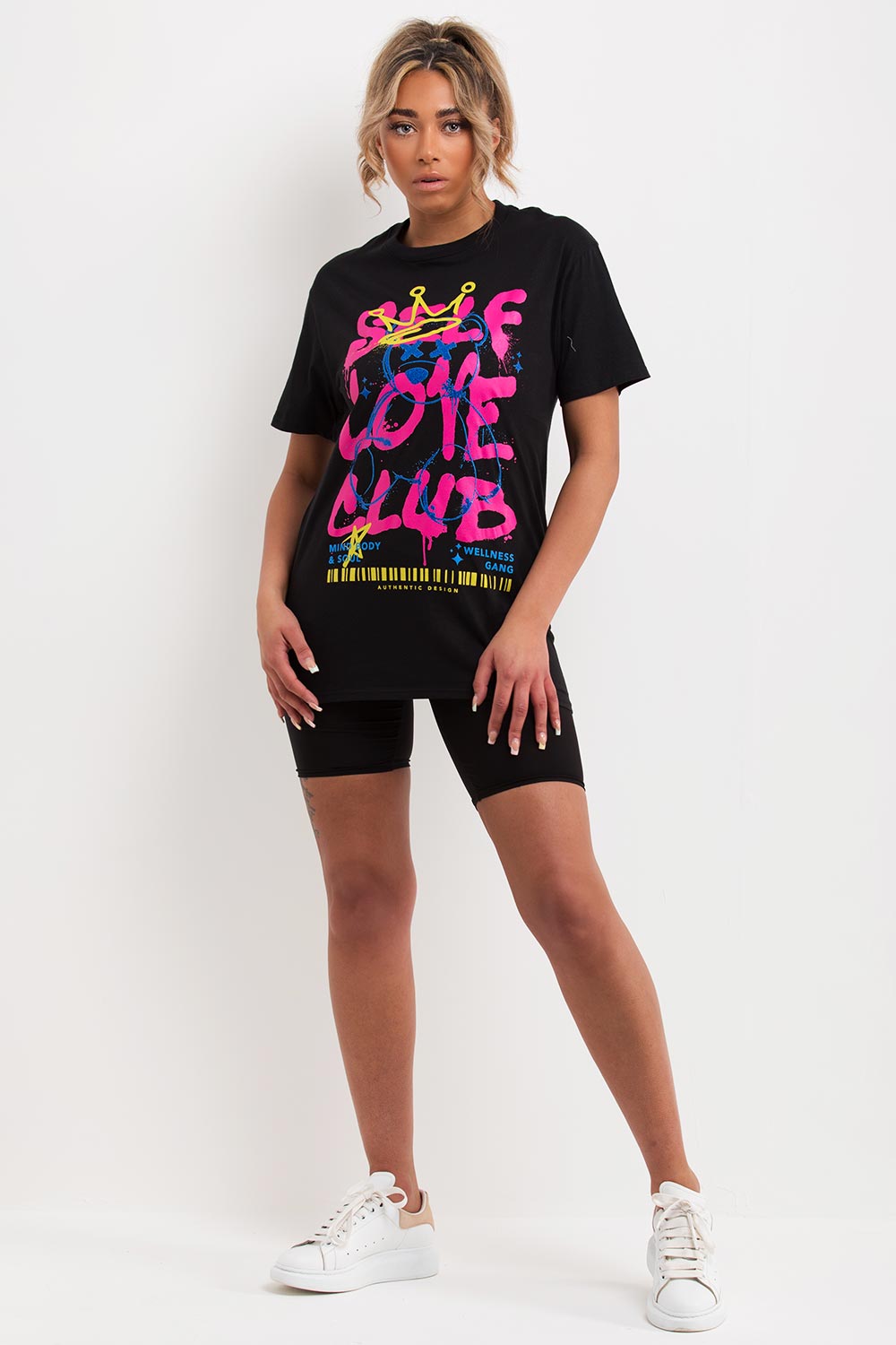 womens self love club oversized t shirt black