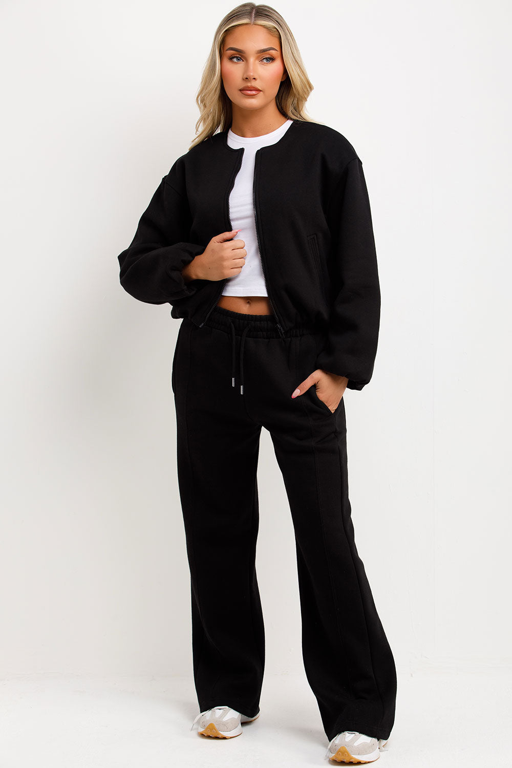 zara womens soft bomber jacket and joggers tracksuit set