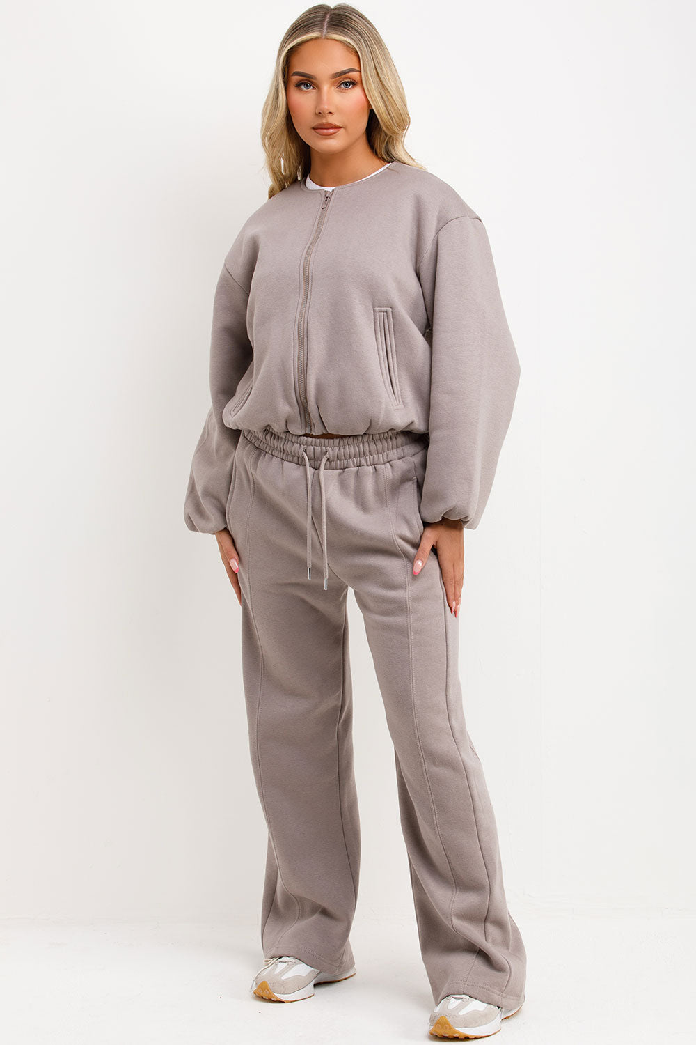 soft bomber jacket and joggers tracksuit co ord set