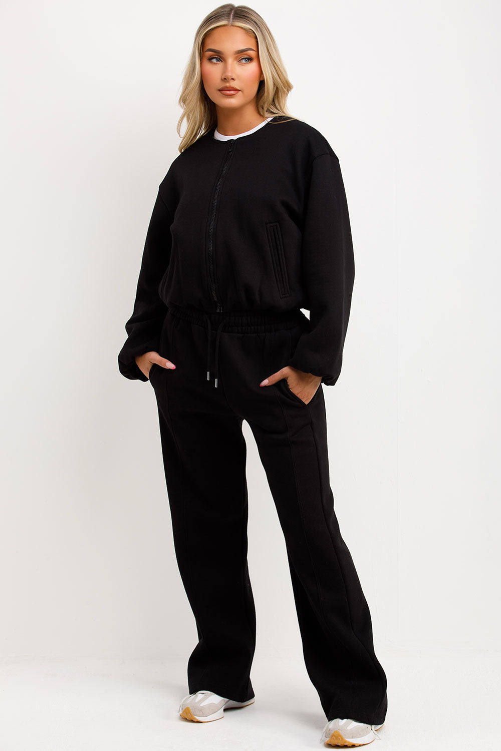 soft bomber jacket and seam detail joggers two piece tracksuit set zara womens uk