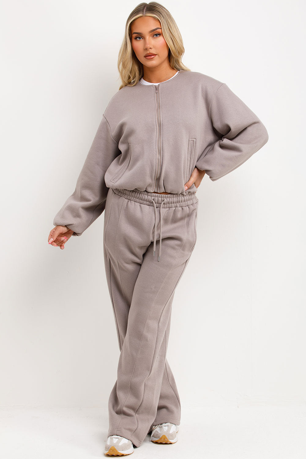 soft bomber jacket and seam detail joggers two piece tracksuit set zara womens uk