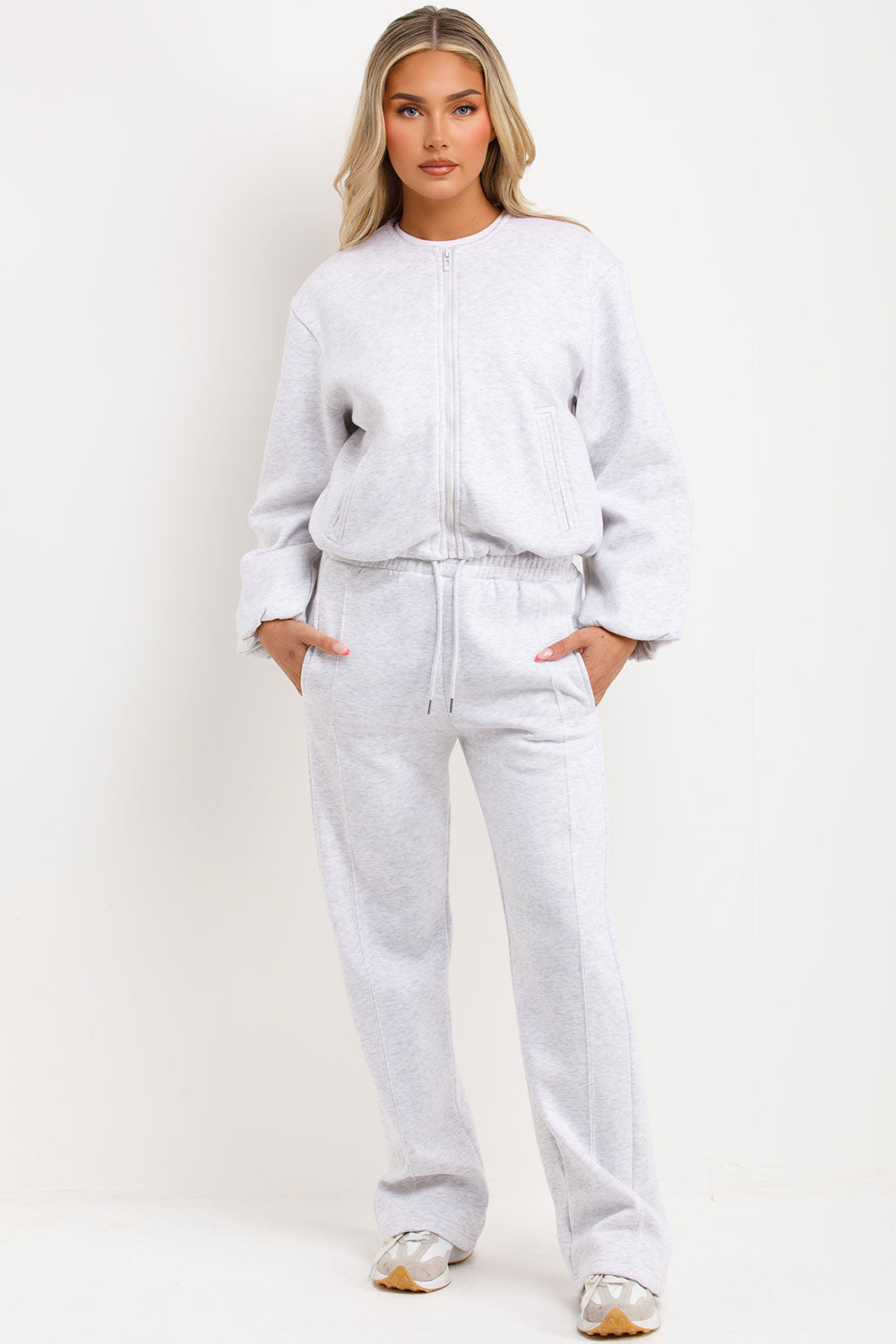 soft bomber jacket and joggers tracksuit co ord set