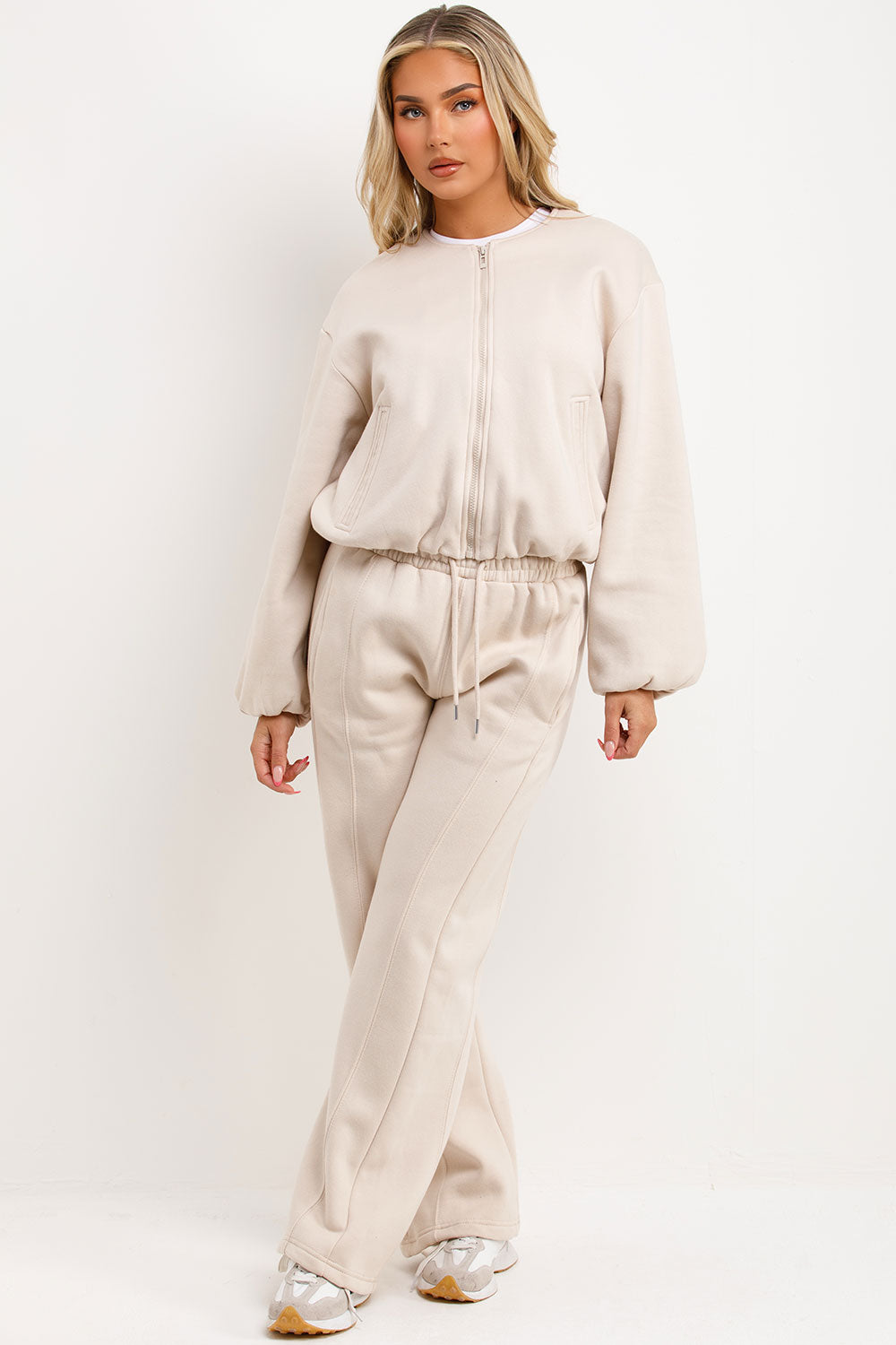 soft bomber jacket and seam detail joggers two piece tracksuit set zara womens uk